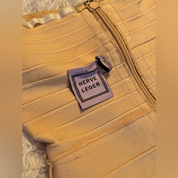 Herve Leger Metallic Gold Dress Bodycon Rayon - Picture 8 of 8